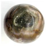 Polished Banded Agate Sphere on Driftwood Stand with Crystal Druzy