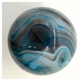 Blue Agate Sphere & Wood Stand - Decorative Orb Display Piece