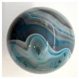 Blue Agate Sphere & Wood Stand - Decorative Orb Display Piece