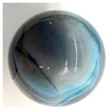 Blue Agate Sphere & Wood Stand - Decorative Orb Display Piece