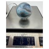 Blue Agate Sphere & Wood Stand - Decorative Orb Display Piece