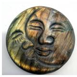 Hand-Carved Stone Pendants - Labradorite Moon Disc, Grapevine Oval & Crescent Ring (Lot of 3)