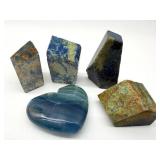Lapis Lazuli Blocks & Blue Heart-Shaped Stone (Lot of 5)