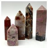 Polished Crystal Obelisks - Pink, Red, Brown & Purple Tones (Lot of 5)