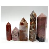 Polished Crystal Obelisks - Pink, Red, Brown & Purple Tones (Lot of 5)