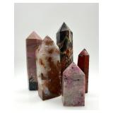 Polished Crystal Obelisks - Pink, Red, Brown & Purple Tones (Lot of 5)