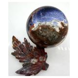 Sodalite Sphere & Carved Leaf Stone Set - Decorative Mineral Display