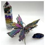 Butterfly Figure with Aura Kyanite Wings & Aura Zebra Tower Point
