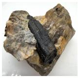 Tourmaline in Matrix Rock & Host Rock (Lot of 2) - Black Schorl Crystals