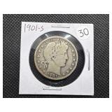 Semi-Key Date 1901-S Barber Half Dollar - Greysheet Wholesale Value for a VG8 is $115