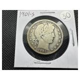 Semi-Key Date 1901-S Barber Half Dollar - Greysheet Wholesale Value for a VG8 is $115