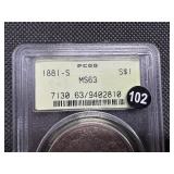 1881-S Nicely-Toned Silver Morgan Dollar PCGS MS63 - Beautiful Coin!!!