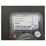 2019 First Releases 1  Oz. Silver American Eagle NGC MS70  - Perfect Graded Coin! - NGC Price Guide $130