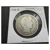 1908-O Silver Barber Half Dollar