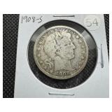 1908-S Silver Barber Half Dollar