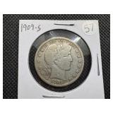 1909-S Silver Barber Half Dollar