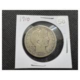1910 Silver Barber Half Dollar