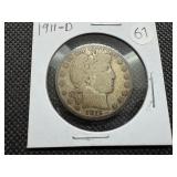 1911-D Silver Barber Half Dollar