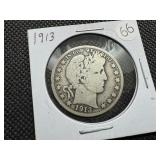 Semi-Key Date 1913 Barber Half Dollar - Greysheet Wholesale Value for a VG8 is $95