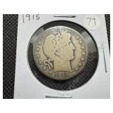 Semi-Key Date 1915 Barber Half Dollar - Greysheet Wholesale Value for a VG8 is $90