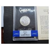 GSA Uncirculated 1882 Carson City Morgan Dollar NGC MS62 with Original Box and COA