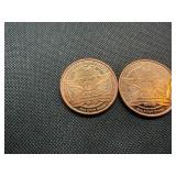 Two Copper 1 OZ Rounds Lincoln Design