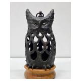 Pierced Cast Iron Owl Hanging Lantern #1