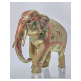 Vintage Hand Painted Gilt Wood Elephant Statue