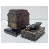 Interesting Old Vintage Bamboo Box w/Carved Raven / Bird