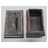 Interesting Old Vintage Bamboo Box w/Carved Raven / Bird