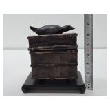 Interesting Old Vintage Bamboo Box w/Carved Raven / Bird