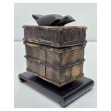 Interesting Old Vintage Bamboo Box w/Carved Raven / Bird