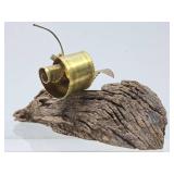 Very Cute Vintage Brass Snail Sculpture on Natural Wood Base