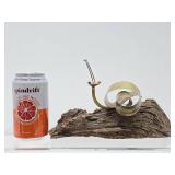 Very Cute Vintage Brass Snail Sculpture on Natural Wood Base