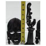 Group of Hand Carved African Wood & Carved Buffalo Horn