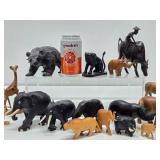 Large Group of Carved Wood Animals