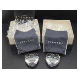 2 Mint in Box STEUBEN Glass Hearts