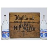 Excellent Vintage HIGHLAND Saint Paul Spring Water Wood Advertising Crates w/Full Sealed Bottles #1