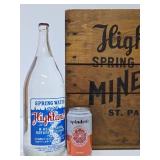 Excellent Vintage HIGHLAND Saint Paul Spring Water Wood Advertising Crates w/Full Sealed Bottles #1