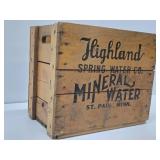 Excellent Vintage HIGHLAND Saint Paul Spring Water Wood Advertising Crates w/Full Sealed Bottles #1