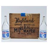 Excellent Vintage HIGHLAND Saint Paul Spring Water Wood Advertising Crates w/Full Sealed Bottles #2