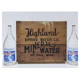 Excellent Vintage HIGHLAND Saint Paul Spring Water Wood Advertising Crates w/Full Sealed Bottles #2