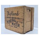 Excellent Vintage HIGHLAND Saint Paul Spring Water Wood Advertising Crates w/Full Sealed Bottles #2