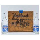 Excellent Vintage HIGHLAND Saint Paul Spring Water Wood Advertising Crates w/Full Sealed Bottles #3