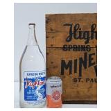 Excellent Vintage HIGHLAND Saint Paul Spring Water Wood Advertising Crates w/Full Sealed Bottles #3