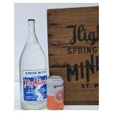 Excellent Vintage HIGHLAND Saint Paul Spring Water Wood Advertising Crates w/Full Sealed Bottles #4