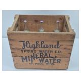 Excellent Vintage HIGHLAND Saint Paul Spring Water Wood Advertising Crates w/Full Sealed Bottles #4