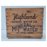 Excellent Vintage HIGHLAND Saint Paul Spring Water Wood Advertising Crates w/Full Sealed Bottles #4