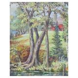 Very Nice Vintage Framed Signed Original Oil on Canvas Farm Scene w/Horses - Signed Ada Johnson