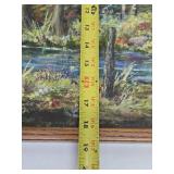 Very Nice Vintage Framed Signed Original Oil on Canvas Farm Scene w/Horses - Signed Ada Johnson